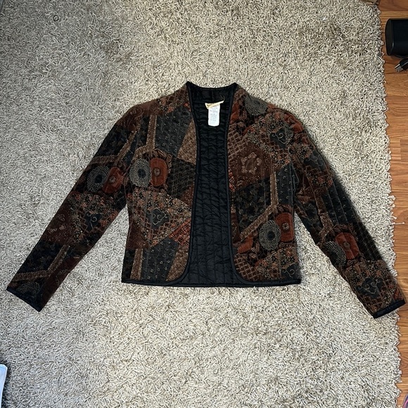 VTG Sun’n Sand Black & Brown Velvet Blazer with Ornate Pattern Size Medium - Picture 2 of 8